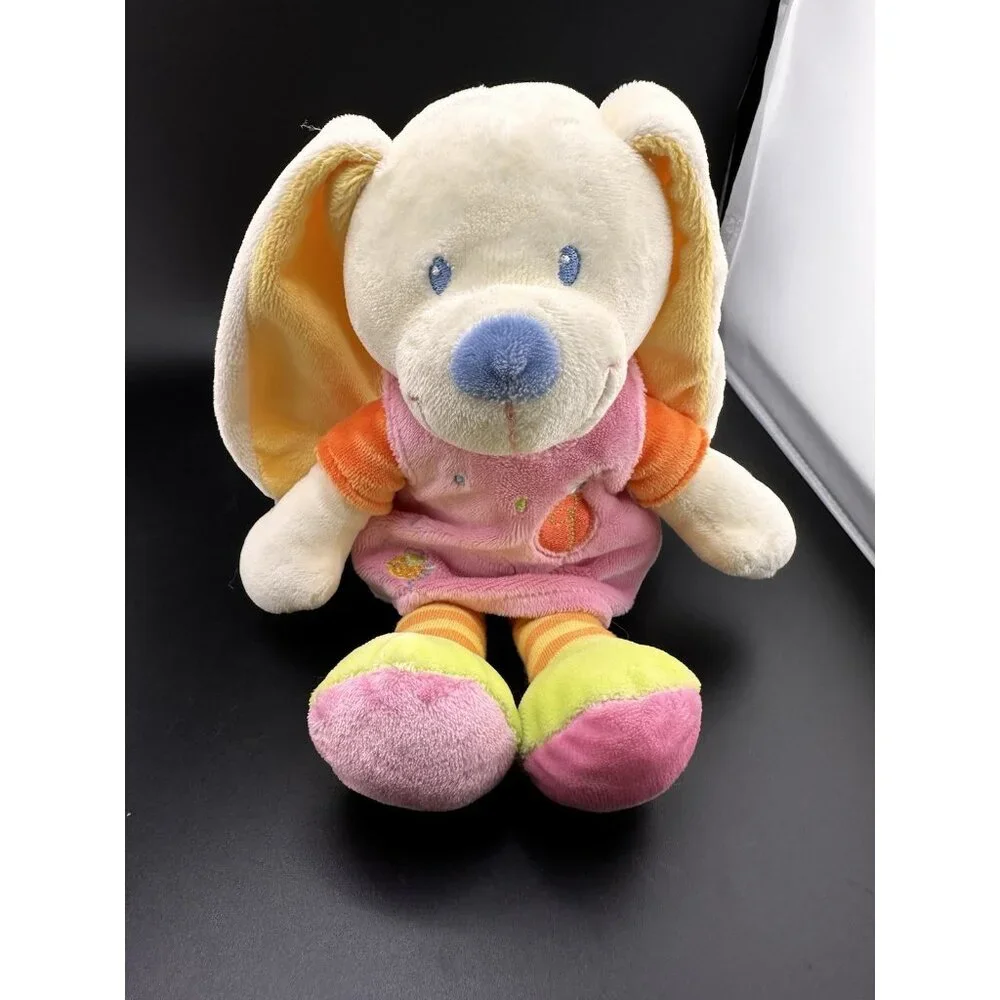 MOTS D'ENFANTS Soft Embroidered Bunny Rabbit Stuffed Animal Plush Made in France